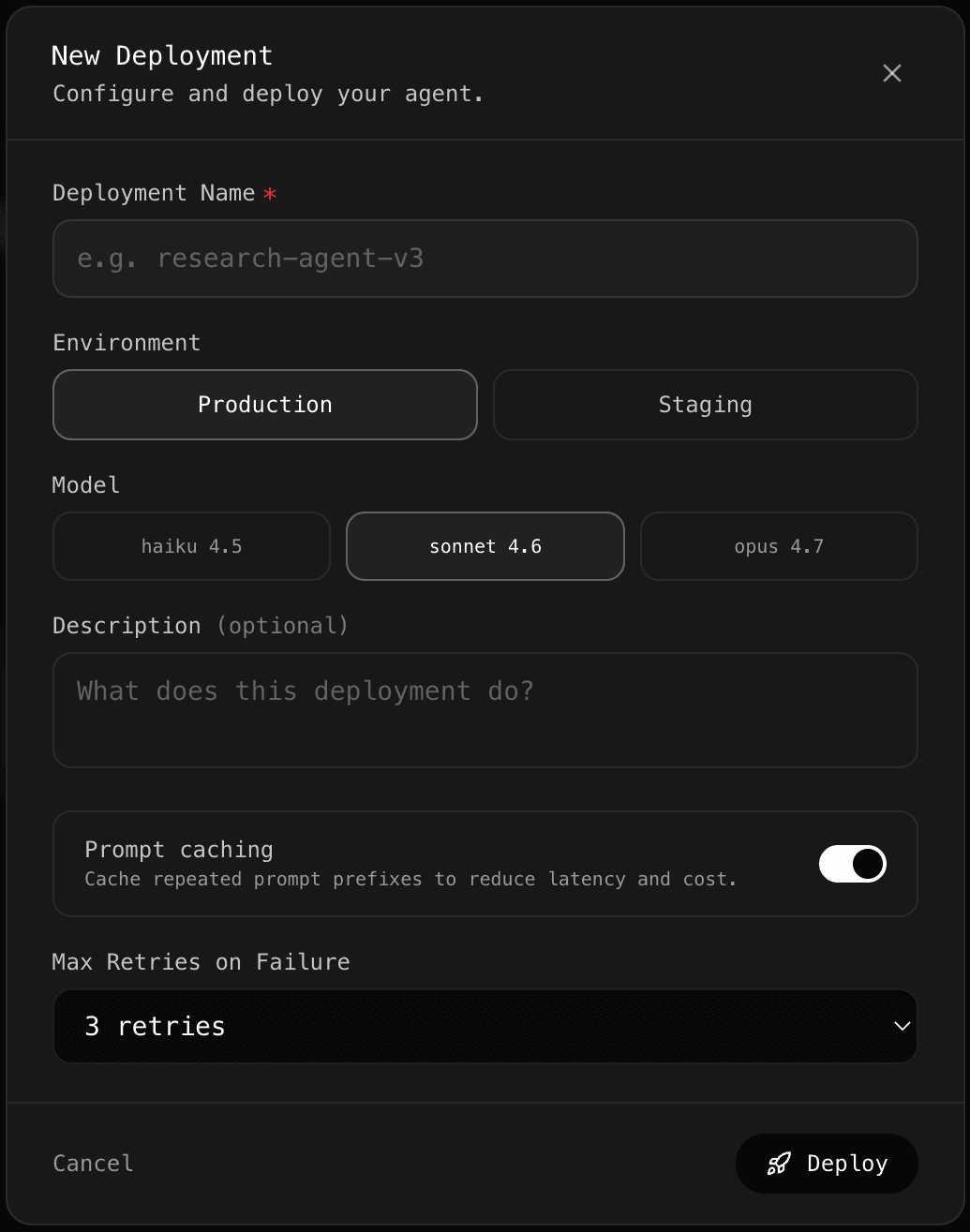 New deployment modal